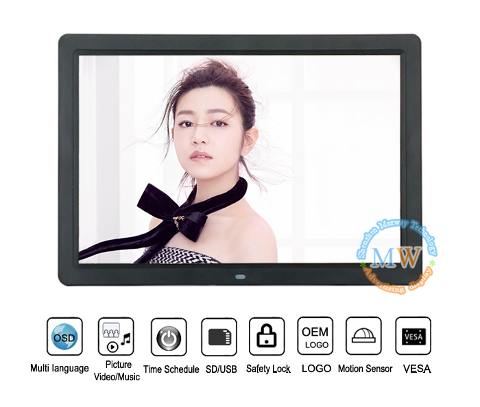Commercial Advertising 12 13 14 15 Inch Ultra Thin Wall Mount Lcd Digital Photo Frame