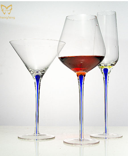 Blue stemmed crystal cocktail martini glass supplier