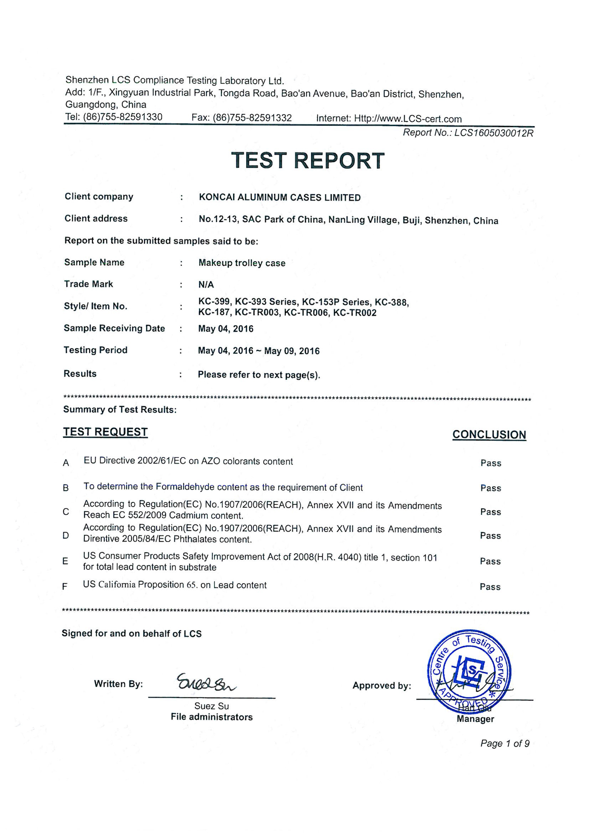 Product Tests Report
