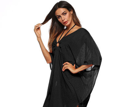 New V-neck Irregular Batwing Sleeve Swimsuit Cover Ups Beachwear Tunic Beach Dress supplier