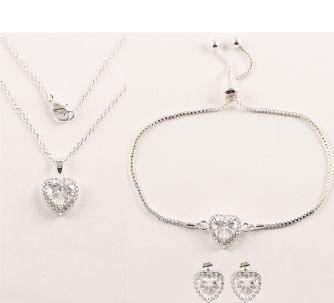 Fashion heart zirconia jewelry sets, stud earrings, necklace and bracelet supplier