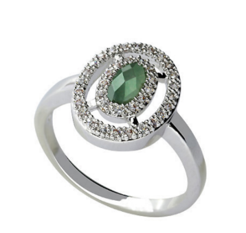 Exquisite oval green gemstone ring silver plated ring supplier