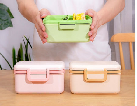 Bamboo lunch box new double-layer plastic biodegradable container for students office workers supplier