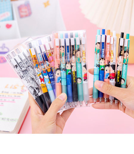 Gel Pen Set 6 Pcs Cartoon Stationery Press Plastic Black Gel Ink Pen for Anime Fans supplier