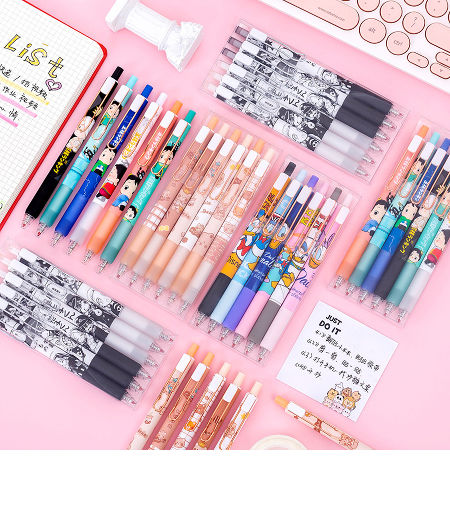 Gel Pen Set 6 Pcs Cartoon Stationery Press Plastic Black Gel Ink Pen for Anime Fans supplier