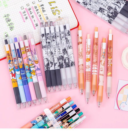Gel Pen Set 6 Pcs Cartoon Stationery Press Plastic Black Gel Ink Pen for Anime Fans supplier